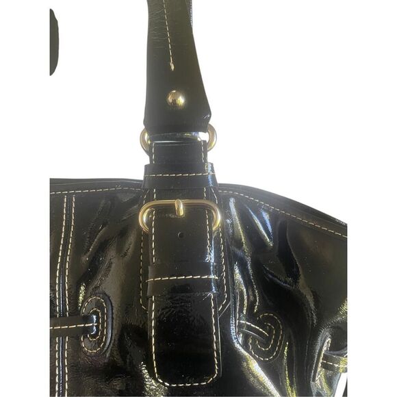 Dooney & Bourke Medium Chiara Patent Leather Drawstring Satchel Bag Black - Picture 5 of 16